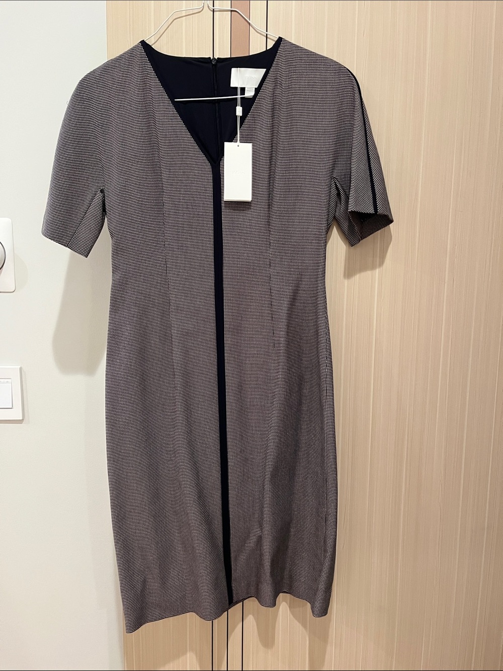 Hugo Boss Gray Midi Sheath Dress with Black Trim